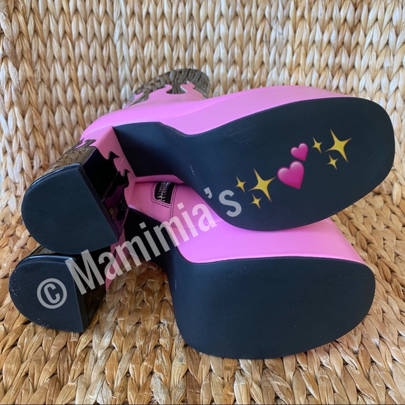 Pink n Black Patent Flame Platform Booties - Picture 7 of 8